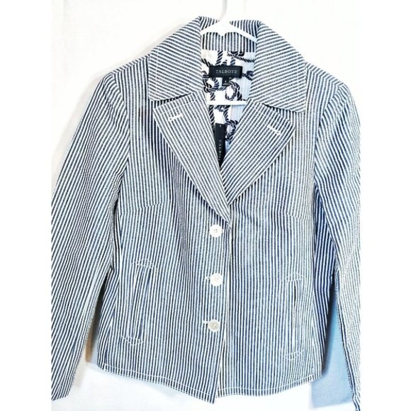 Talbots Pinstripe Single Breasted Blazer Jacket White Size 8 New With Tags - Picture 4 of 6